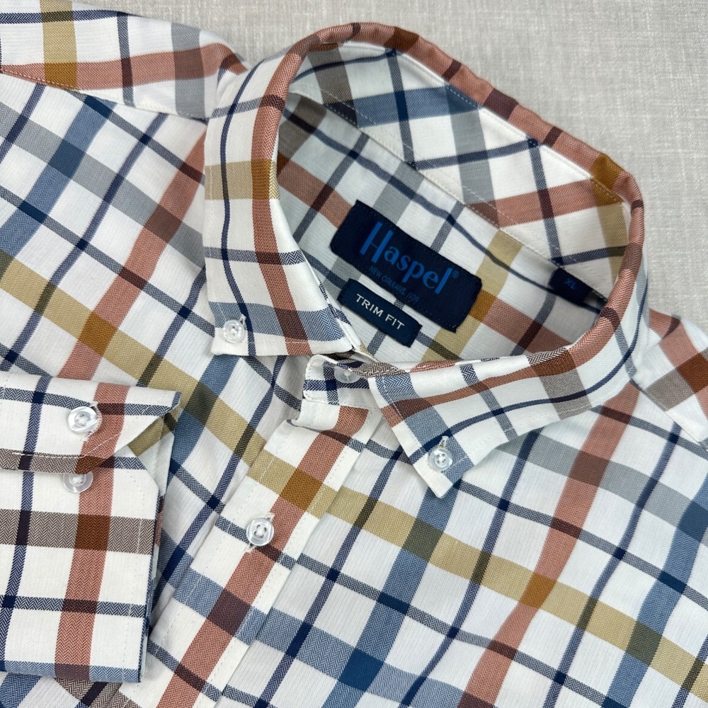 Haspel New Orleans Button Down Shirt Mens XL Multicolor Plaid Trim Fit EUC
